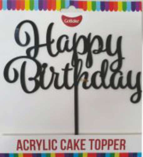 Happy Birthday Acrylic Cake Topper - Black - Click Image to Close